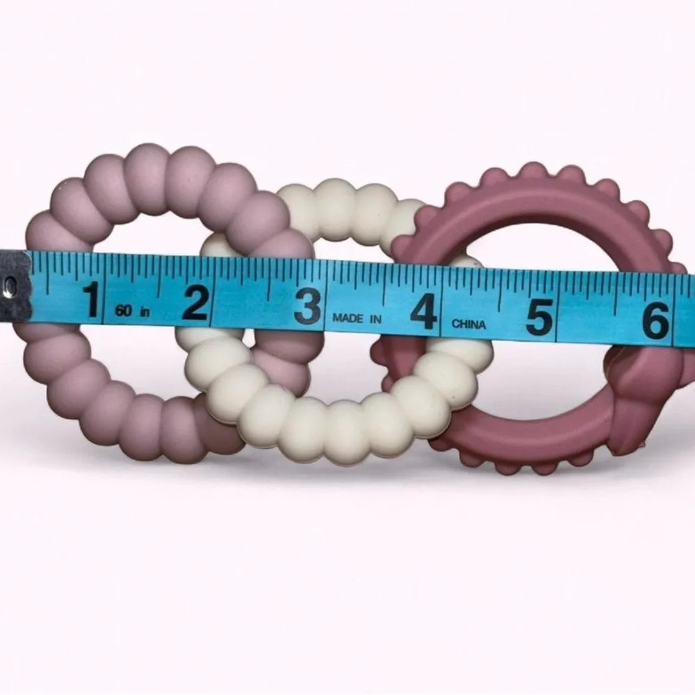Silicone Alligator Ring Teether in Pink and Cream